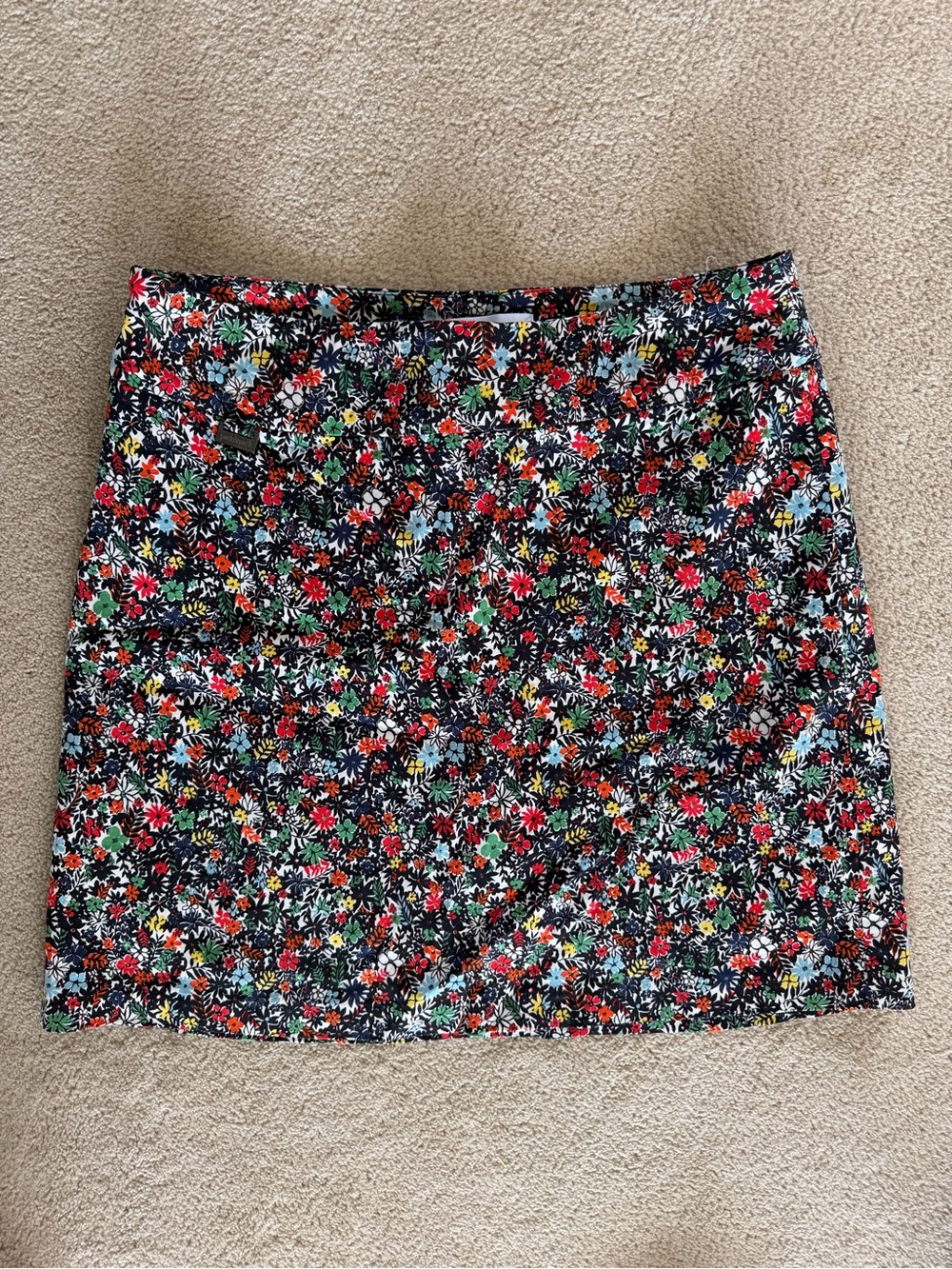Peck & Peck Black Floral Mini Skirt with Red & Green Accents